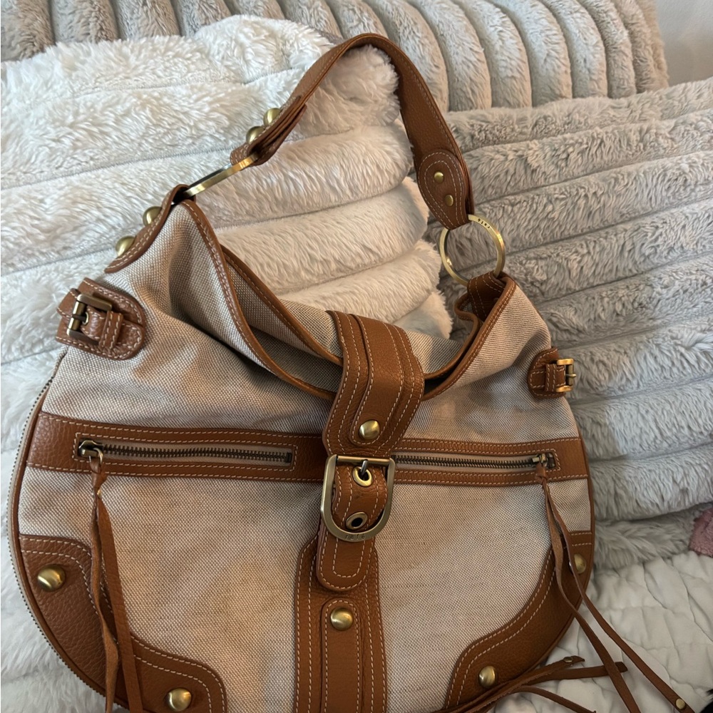 Rafe Brown and Cream Shoulder Bag with Hobo Style